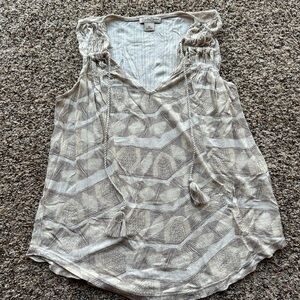 Lucky Brand Geo Smocked Tank Top Womens XS Beige Flowy Beach Slouchy